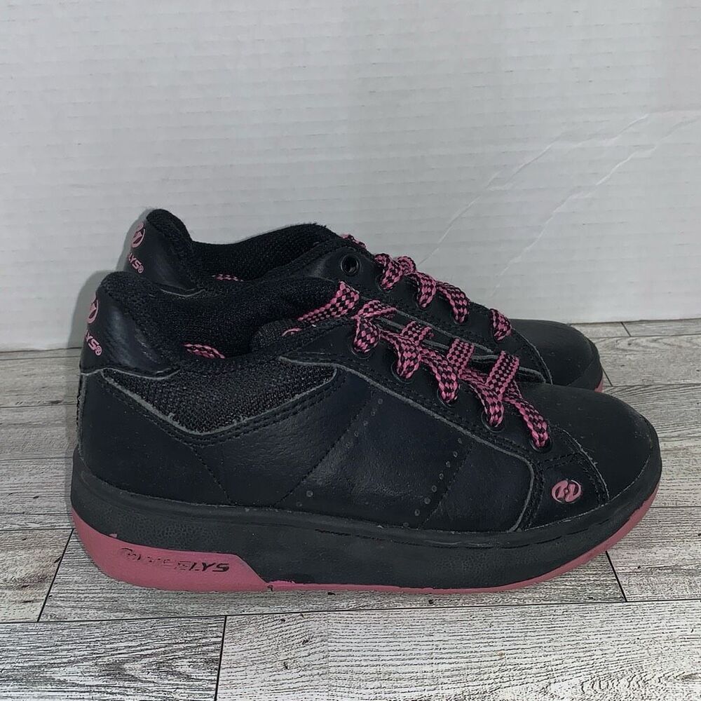 Heelys 7084 Black Pink‎ Leather Lace-Up Wheeled Skate Sneaker Shoes Womens US 1